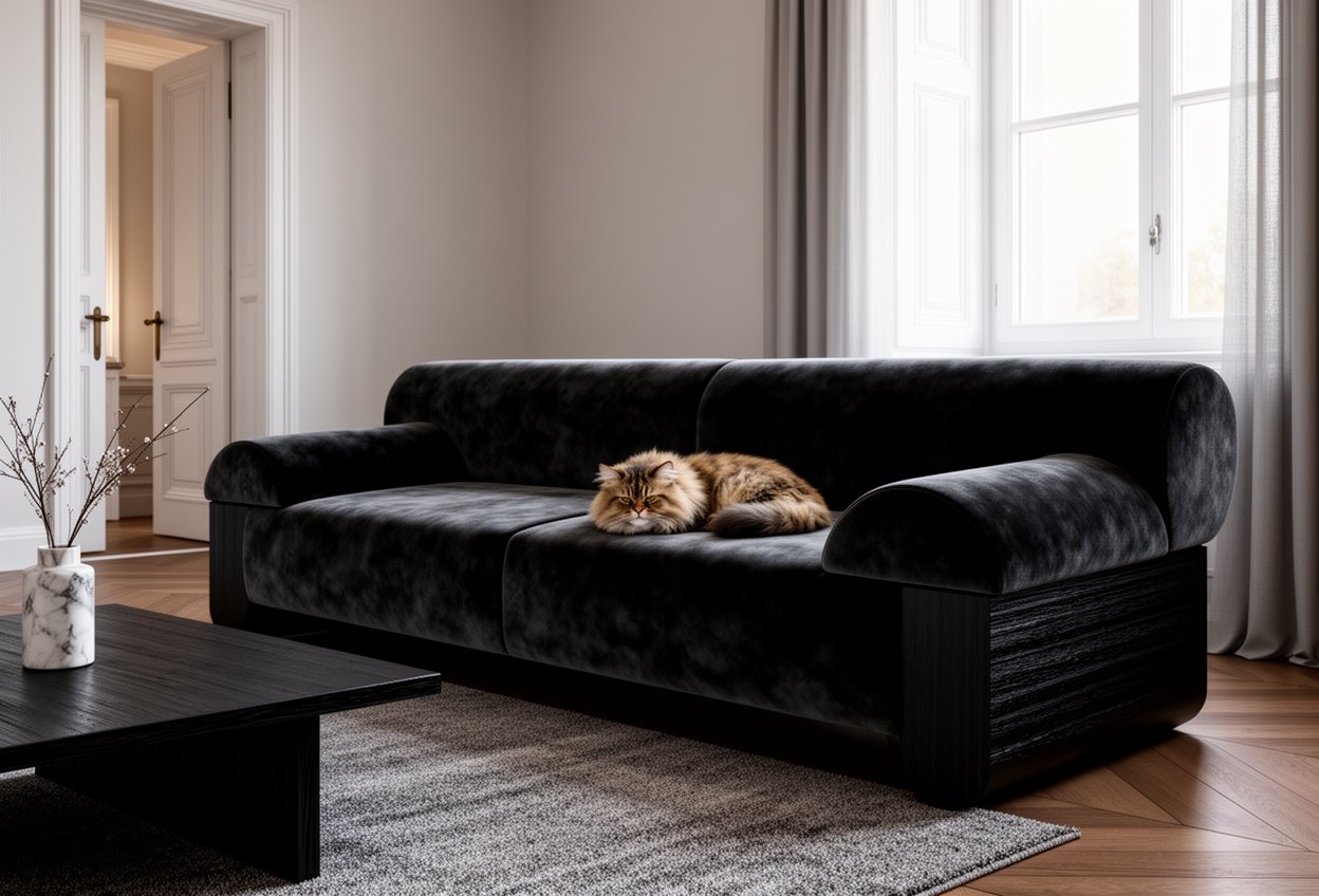 Divano nero in ambientazione generato con ComfyUI